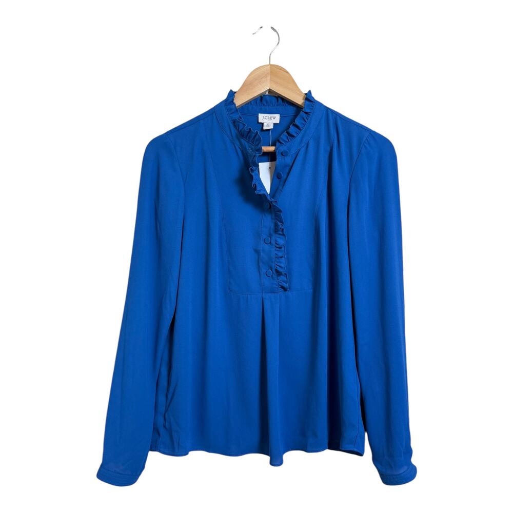 NWT J. Crew Women's Blue Long Sleeve Ruffle Blouse Flowy Preppy Size 0